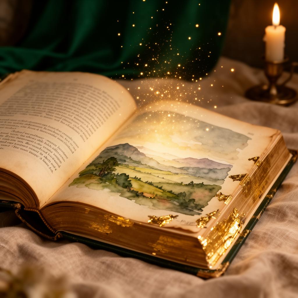 An open Luminamia storybook with golden light